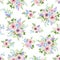 Seamless pattern with pink, blue and purple flowers. Vector illustration.