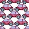 Seamless pattern. Pink cars on a white background. Watercolor