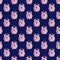 Seamless pattern with pink clocks on a dark blue background, repeating wallpaper with minimalistic seamless layout