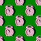 Seamless pattern with pink clocks on a green background, repeating wallpaper with minimalistic seamless layout