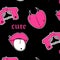 Seamless pattern with Pink crossed pistols, guns, heart, lips. Black Emo Goth background. Gothic aesthetic in y2k, 90s