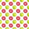 Seamless pattern pink donuts and green apples isolated, white background, healthy food vs junk food concept, cakes or fruits diet