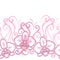Seamless pattern with pink dotted moth Orchid or Phalaenopsis and swirls on the white background.