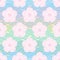 seamless pattern pink flowers japanese cherry blossoms on blue rainbow background. Asian simple ornament, oriental style scales,