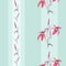 Seamless pattern of pink flowers of lily on a light turquoise background with turquoise vertical stripes. Watercolor