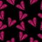 Seamless pattern with pink heart embroidery stitches imitation on