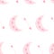 Seamless pattern with pink moon and amour arrow. Flat vector for valentines day