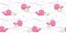 Seamless pattern with pink mother whale and yellow baby whale swim on the waves