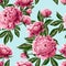 Seamless pattern with pink peonies. Delicate fashion illustration.