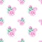 Seamless pattern of pink peonies with leaves and bud on a white background. Illustration of felt-tip pens.