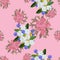 Seamless pattern with pink pions, white camomiles, blue cornflowers, yellow flowers.