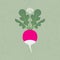 Seamless pattern. Pink radish, leaves and flowers on shabby background.
