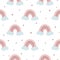 Seamless pattern with pink rainbow clouds stars Pink baby girl pattern Vector