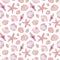 Seamless pattern with pink seashells and starfish. Watercolor seashell endless background.