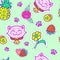 Seamless pattern with pink smiling cat