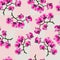 seamless pattern, pink sprigs of orchids on a checkered background