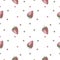 Seamless pattern with pink strawberries in a whole form and in a section on a white background. Watercolor illustration