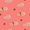 Seamless pattern with pink taiyaki fish and strawberries. Vector graphics