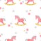 Seamless pattern with pink watercolor rocking horse