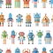 Seamless pattern with pixel robots.