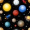Seamless pattern with planets and rockets