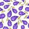 Seamless pattern with plum on white background. Natural delicious fresh ripe tasty fruit. Vector illustration for print
