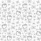 Seamless pattern with plumeria flowers butterflies coconut, straw. Sketch, black contour isolated white background. simple