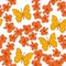 Seamless pattern plumeria flowers butterflies sketch, burgundy orange yellow contour isolated on white background. simple ornament