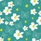 Seamless pattern with plumeria flowers butterflies sketch, contour blue teal yellow white background. bright summer simple