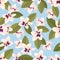 Seamless pattern with plumeria flowers, rich leaves, fresh foliage. Nature design with sakura blossoms for wrapping paper, cover,