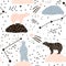 Seamless pattern with polar bears silhouette and Constellations . Perfect for fabric,textile.Vector background