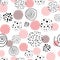 Seamless pattern polka dot abstract ornament decorated pink, black hand drawn round shapes