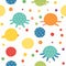 Seamless pattern with polka dots and crabs. Vector illustration.Generated AI