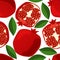 Seamless pattern with pomegranates, leaves, and grains.
