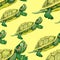 seamless pattern Pond slider turtle green smiling vector illustration