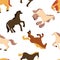 Seamless pattern with pony horses, flat vector illustration on white backdrop.