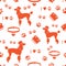 Seamless pattern with poodle silhouette, comb, collar, dog track