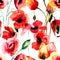 Seamless pattern with Poppy and Tulips flowers