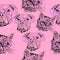 Seamless pattern portrait dogs and cat with glasses