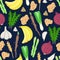 Seamless pattern with prebiotic food. Nutrition. Nondigestible fibers. Gastrointestinal Health. Healthy diet supplement