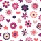 Seamless pattern with pretty flowers, stars and hearts. Floral colorful design for kids