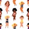 Seamless pattern - pretty plump, curvy women, girls in swimming suits