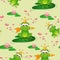 Seamless pattern with princess frog and water lily