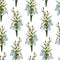 Seamless pattern with a print of bouquets of spring flowers snowdrops, pussy willow.