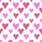 Seamless pattern with a print of hearts in the style of doodle drawn by markers with felt-tip pens.