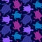 Seamless pattern. Print of pink, purple, blue turtles on dark background Can use in textile or decorative design of paper