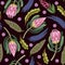 Seamless pattern with proteas flowers. Trendy floral vector print.