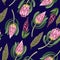 Seamless pattern with proteas flowers. Trendy floral vector print.