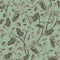 Seamless pattern from psoralea flowers with leafs. Hand drawn bakuchiol, healthy herb with black ink,  on light green background.