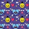 Seamless pattern with psychedelic characters. Trendy vector print. Abstract design of cartoon stickers. Trend vector